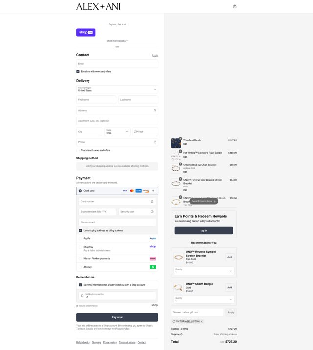 Alex and Ani checkout page showing Alex and Ani discount code box | Screenshot taken by SimplyCodes community member on Aug 26, 2025