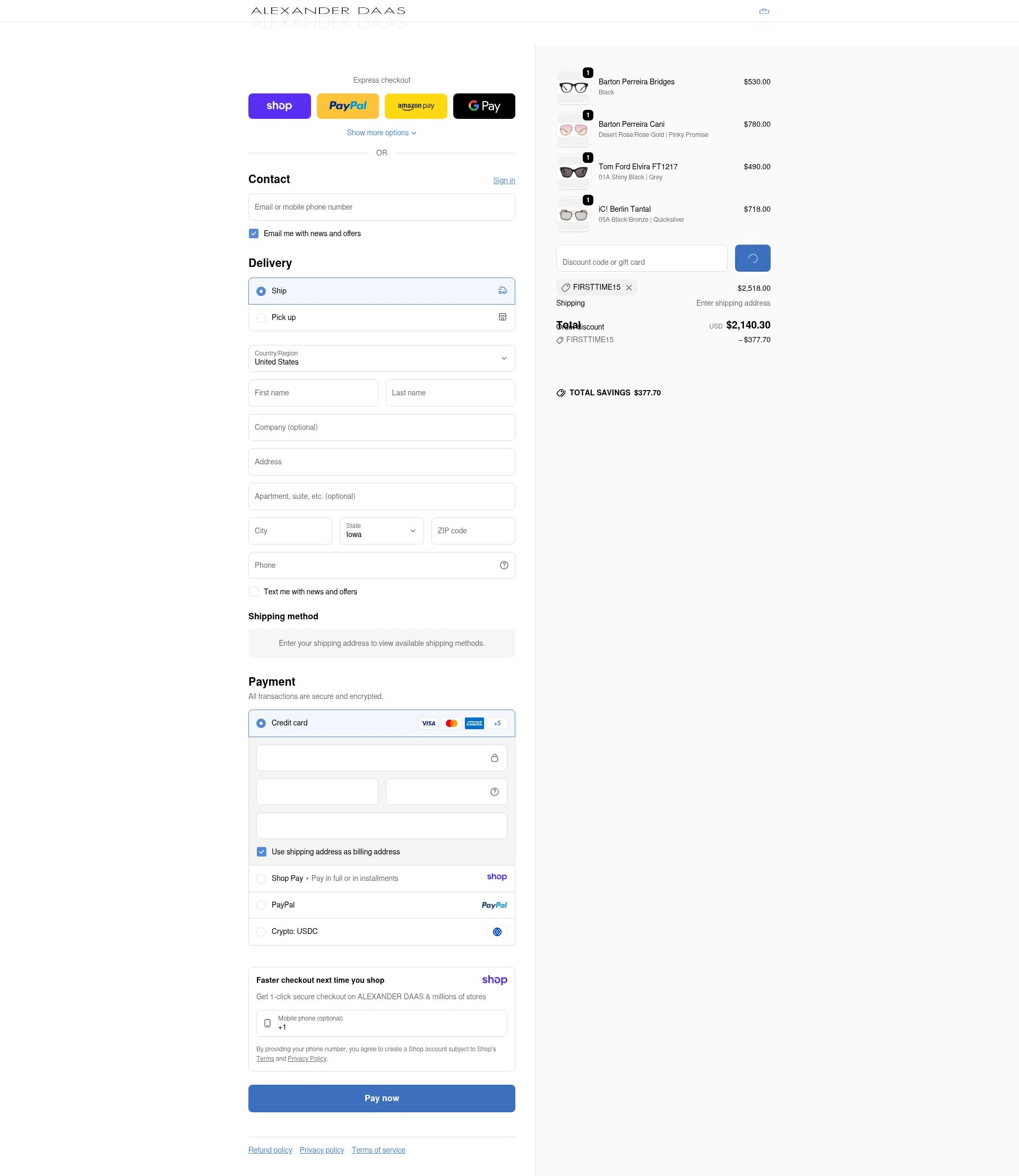ALEXANDER DAAS checkout page showing ALEXANDER DAAS promo code box | Screenshot taken by SimplyCodes community member on Jan 9, 2026
