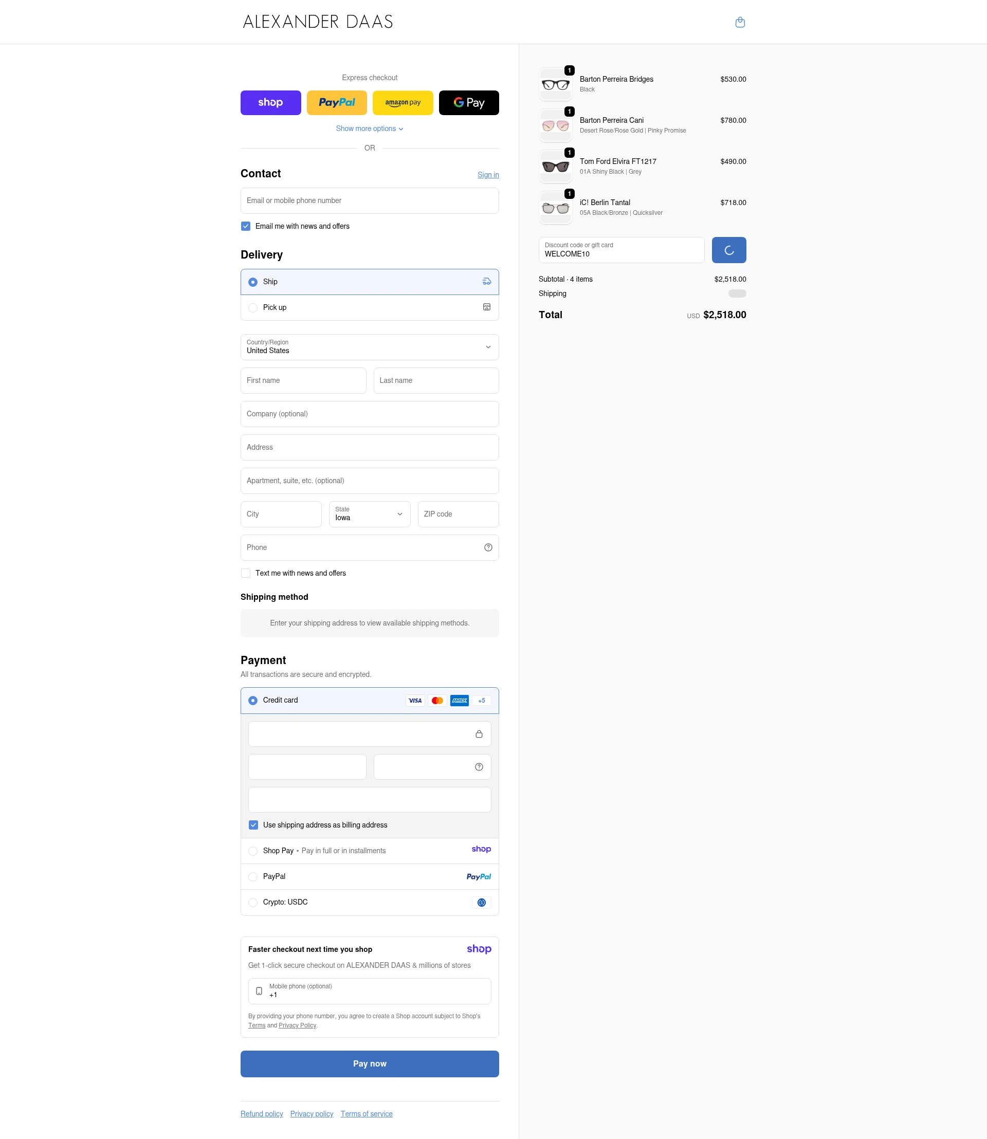 ALEXANDER DAAS checkout page showing ALEXANDER DAAS promo code box | Screenshot taken by SimplyCodes community member on Jan 9, 2026