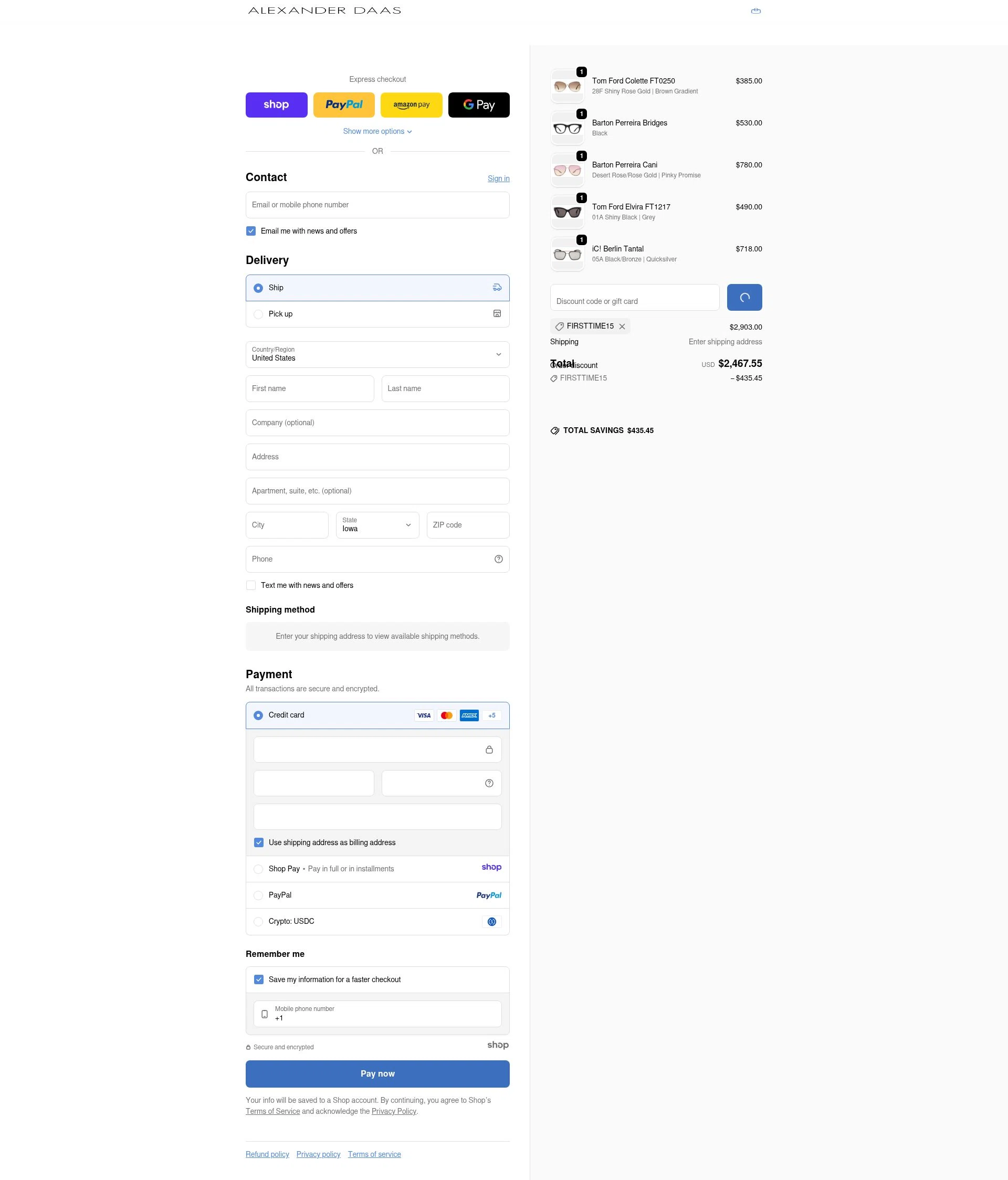 ALEXANDER DAAS checkout page showing ALEXANDER DAAS promo code box | Screenshot taken by SimplyCodes community member on Jan 4, 2026
