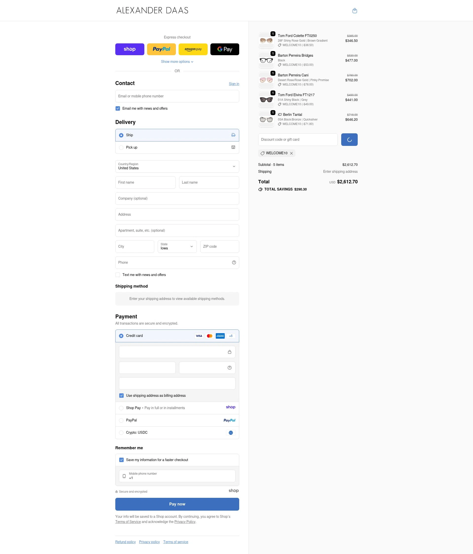 ALEXANDER DAAS checkout page showing ALEXANDER DAAS promo code box | Screenshot taken by SimplyCodes community member on Jan 4, 2026