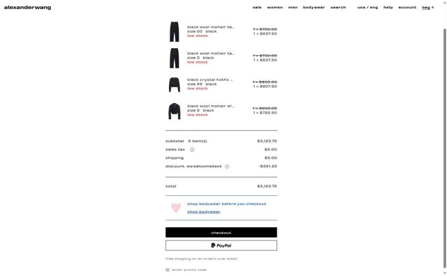 Alexander Wang checkout page showing Alexander Wang promo code box | Screenshot taken by SimplyCodes community member on Aug 27, 2025