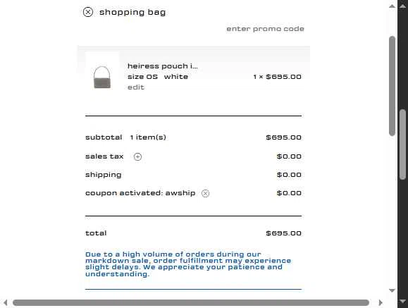 Alexander Wang checkout page showing Alexander Wang promo code box | Screenshot taken by SimplyCodes community member on Nov 21, 2025