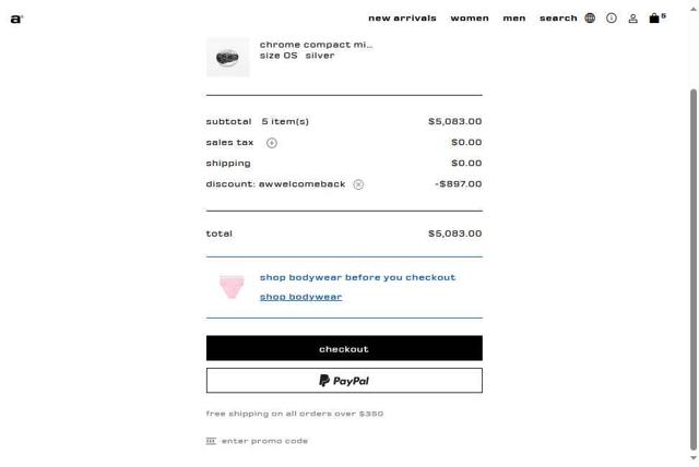 Alexander Wang checkout page showing Alexander Wang promo code box | Screenshot taken by SimplyCodes community member on Sep 18, 2025
