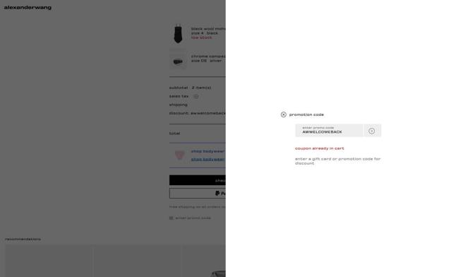 Alexander Wang checkout page showing Alexander Wang promo code box | Screenshot taken by SimplyCodes community member on Sep 29, 2025