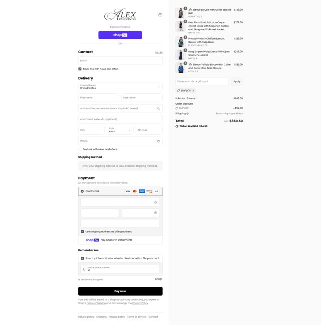 Alex Evenings checkout page showing Alex Evenings discount code box | Screenshot taken by SimplyCodes community member on Aug 5, 2025