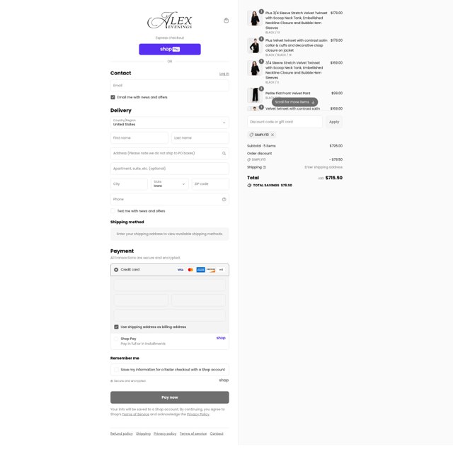 Alex Evenings checkout page showing Alex Evenings discount code box | Screenshot taken by SimplyCodes community member on Aug 27, 2025