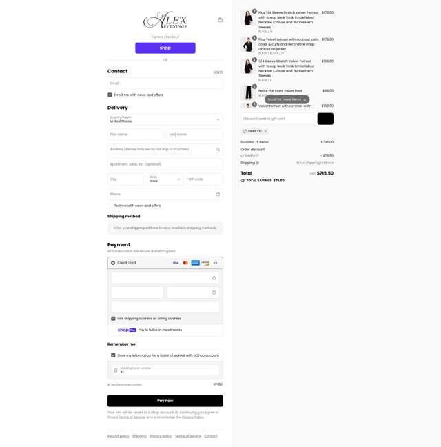 Alex Evenings checkout page showing Alex Evenings discount code box | Screenshot taken by SimplyCodes community member on Aug 13, 2025