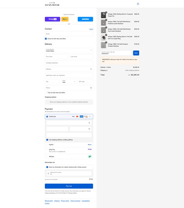 Alexis Bittar checkout page showing Alexis Bittar promo code box | Screenshot taken by SimplyCodes community member on Aug 17, 2025
