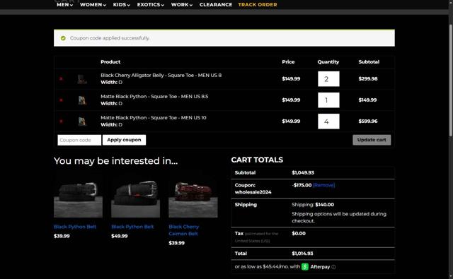 Alfa Western Wear checkout page showing Alfa Western Wear coupon code box | Screenshot taken by SimplyCodes community member on Aug 13, 2025