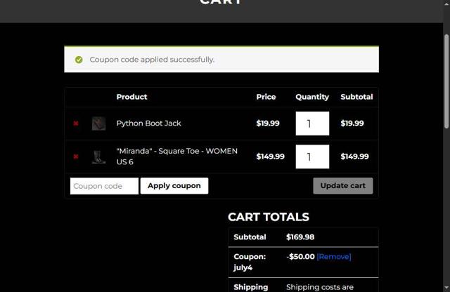 Alfa Western Wear checkout page showing Alfa Western Wear coupon code box | Screenshot taken by SimplyCodes community member on Jul 3, 2025