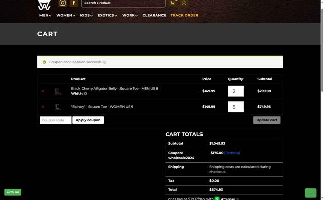 Alfa Western Wear checkout page showing Alfa Western Wear coupon code box | Screenshot taken by SimplyCodes community member on Sep 11, 2025