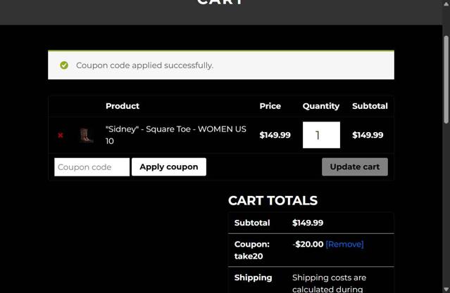 Alfa Western Wear checkout page showing Alfa Western Wear coupon code box | Screenshot taken by SimplyCodes community member on Aug 7, 2025