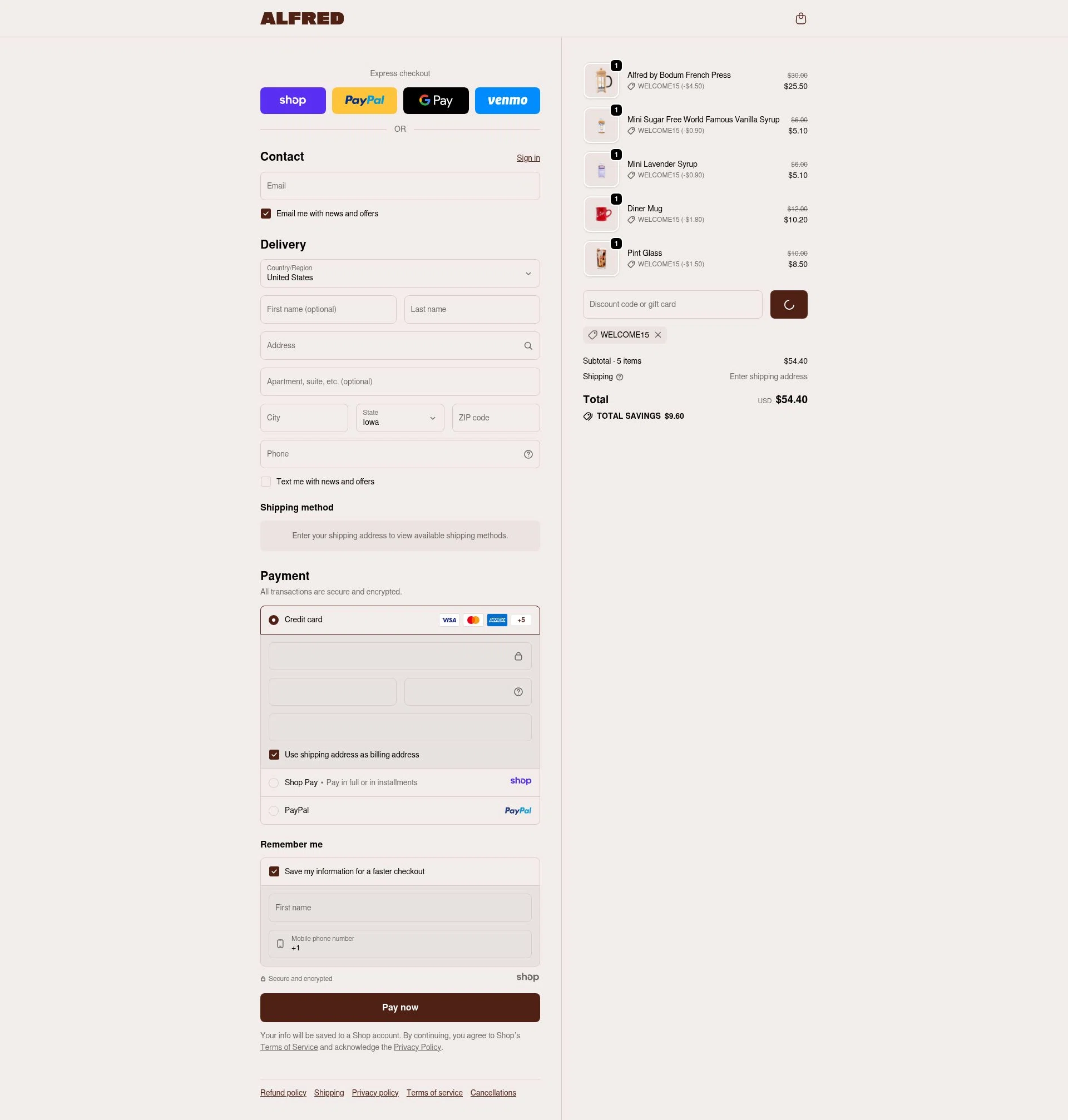 Alfred.La checkout page showing Alfred.La promo code box | Screenshot taken by SimplyCodes community member on Dec 29, 2025