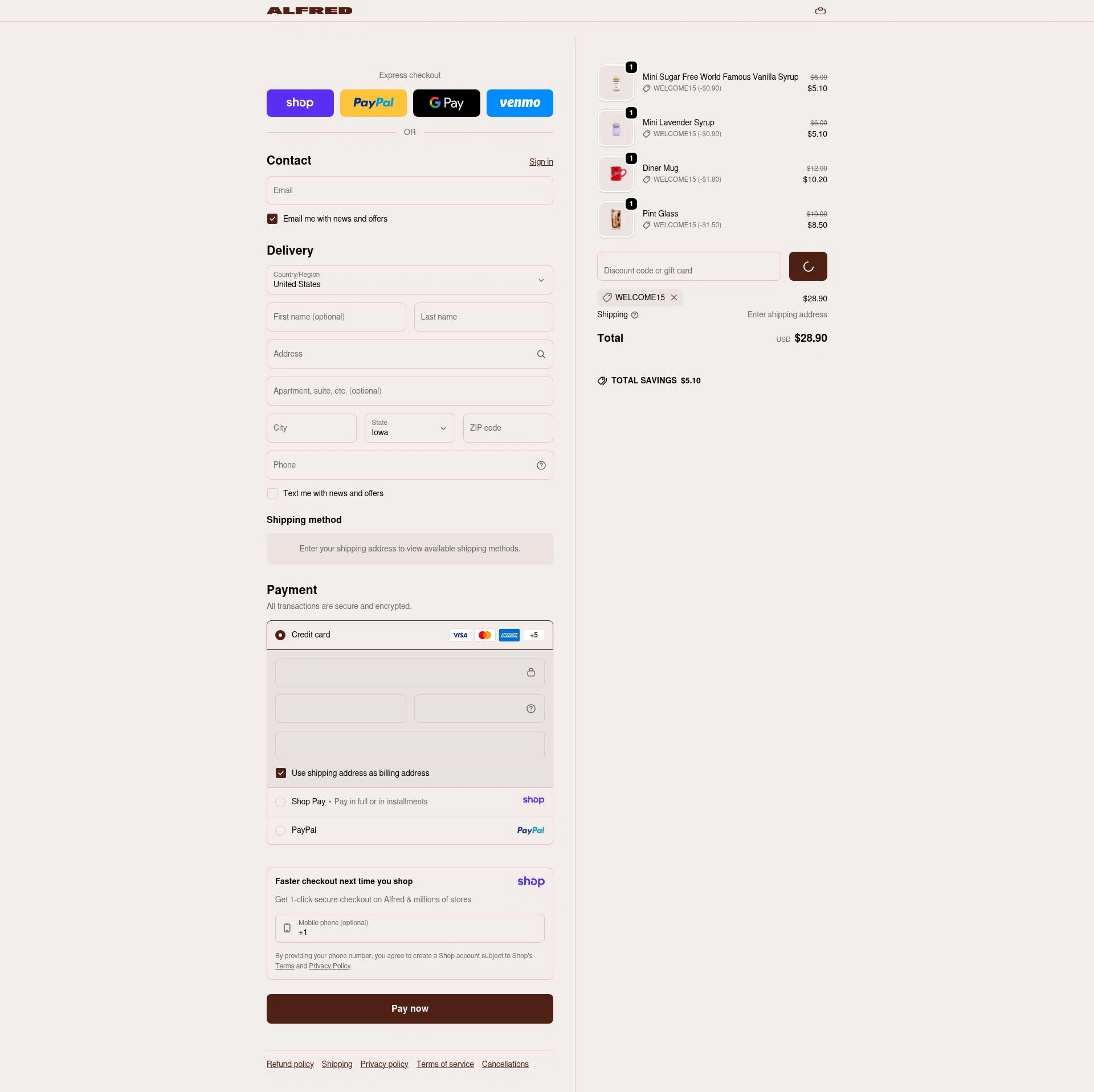 Alfred.La checkout page showing Alfred.La promo code box | Screenshot taken by SimplyCodes community member on Jan 13, 2026