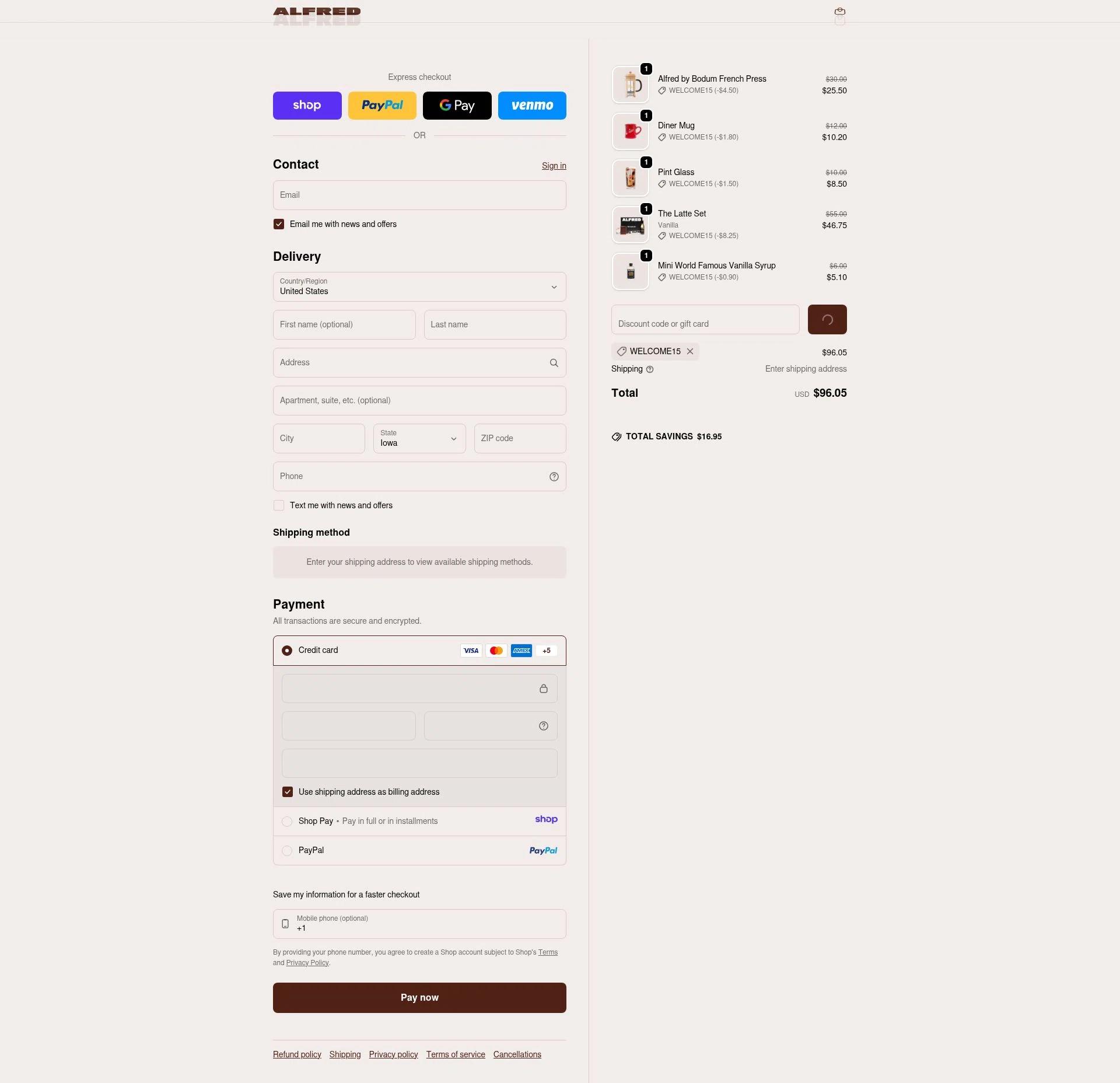 Alfred.La checkout page showing Alfred.La promo code box | Screenshot taken by SimplyCodes community member on Jan 18, 2026