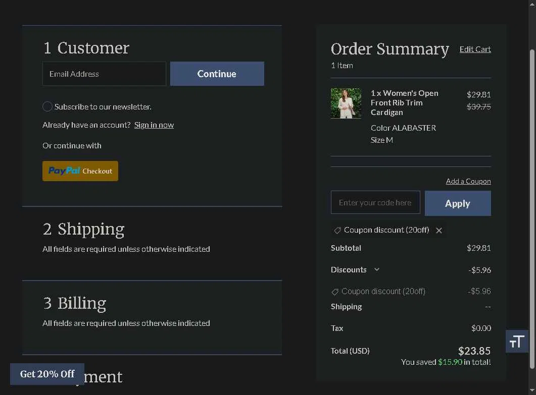 Alfred Dunner checkout page showing Alfred Dunner promo code box | Screenshot taken by SimplyCodes community member on Jan 30, 2026