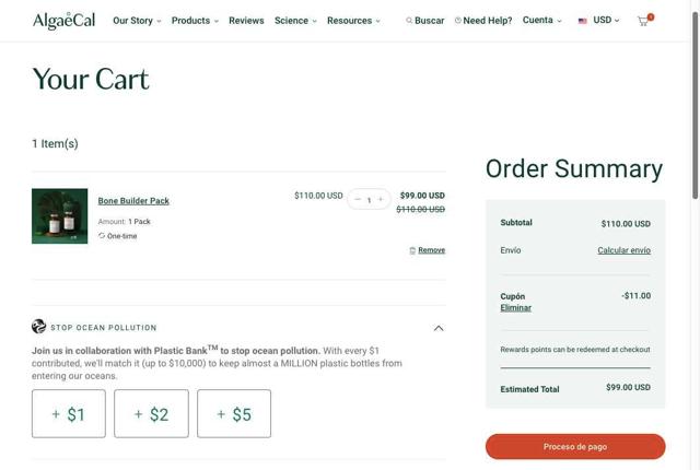 AlgaeCal checkout page showing AlgaeCal coupon code box | Screenshot taken by SimplyCodes community member on Jul 24, 2025