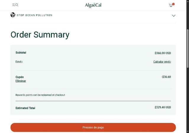 AlgaeCal checkout page showing AlgaeCal coupon code box | Screenshot taken by SimplyCodes community member on Jul 31, 2025