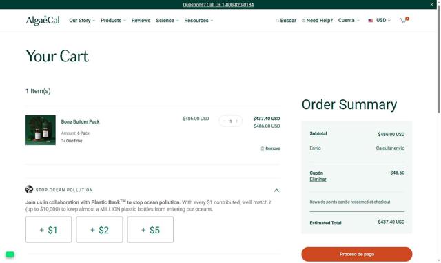AlgaeCal checkout page showing AlgaeCal coupon code box | Screenshot taken by SimplyCodes community member on Sep 10, 2025