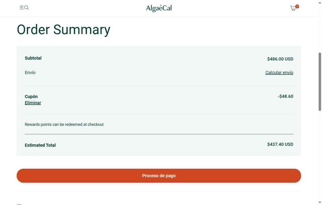 AlgaeCal checkout page showing AlgaeCal coupon code box | Screenshot taken by SimplyCodes community member on Jul 24, 2025