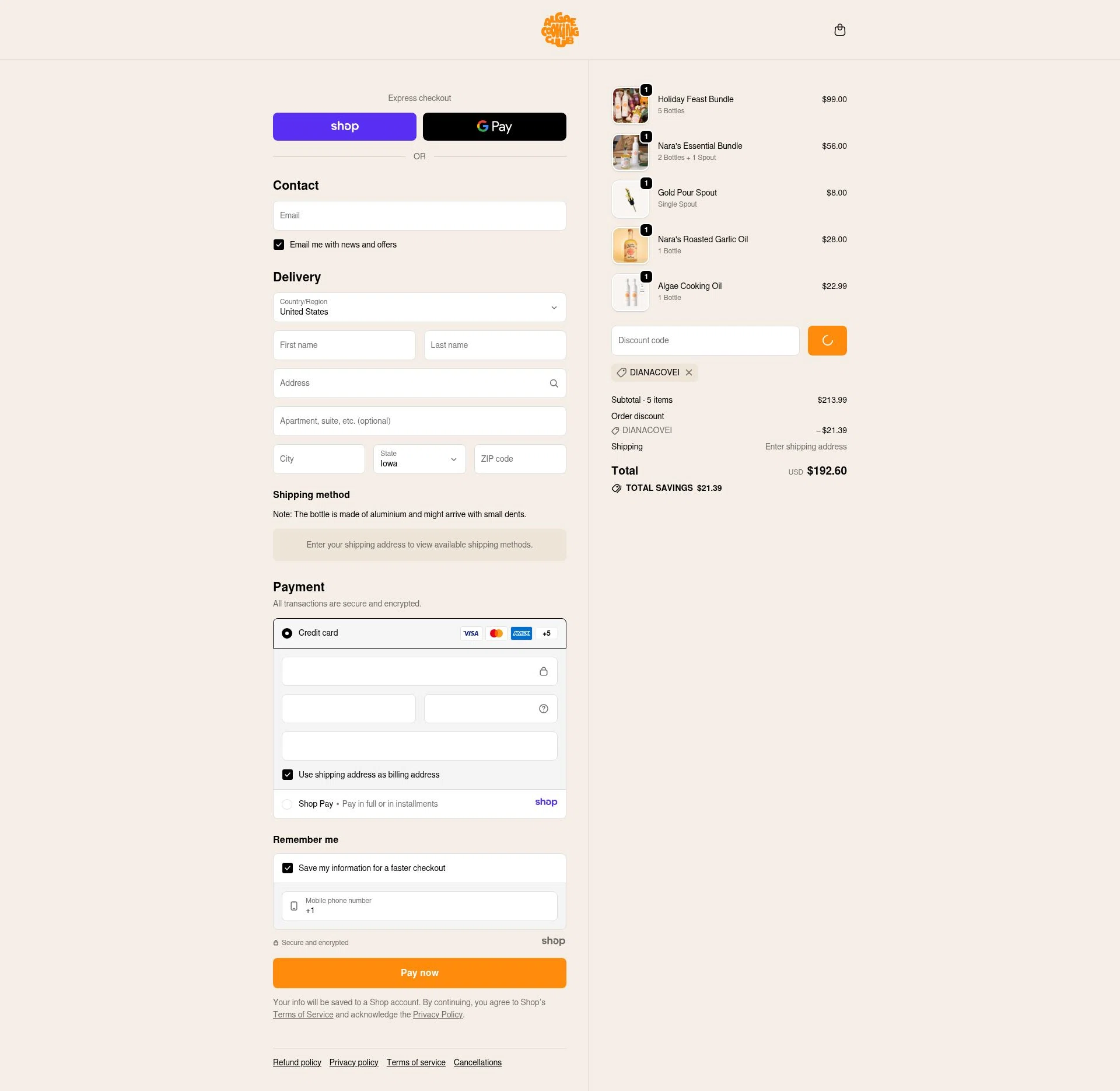 Algae Cooking Club checkout page showing Algae Cooking Club discount code box | Screenshot taken by SimplyCodes community member on Jan 8, 2026