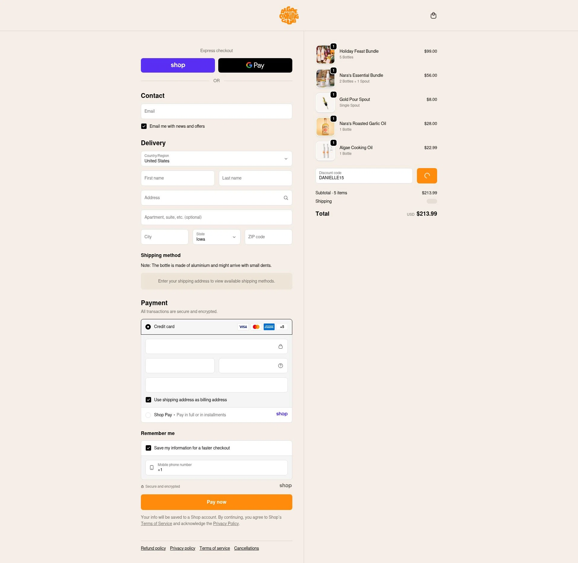 Algae Cooking Club checkout page showing Algae Cooking Club discount code box | Screenshot taken by SimplyCodes community member on Jan 8, 2026