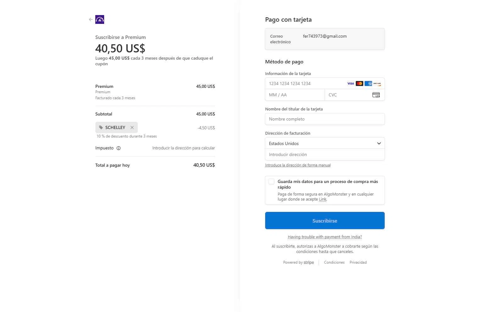 Algo Monster checkout page showing Algo Monster promo code box | Screenshot taken by SimplyCodes community member on Jan 17, 2026