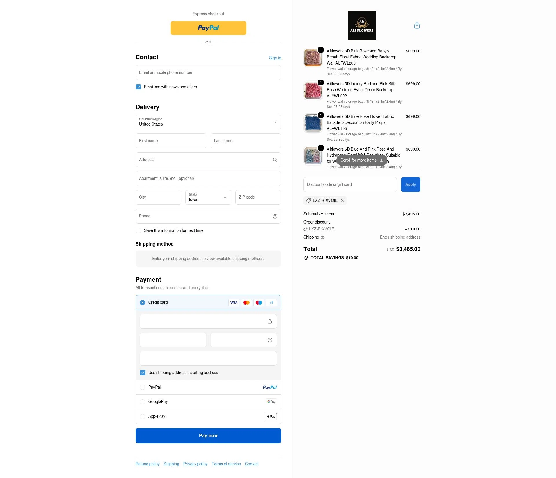 Ali Flowers checkout page showing Ali Flowers promo code box | Screenshot taken by SimplyCodes community member on Dec 8, 2025
