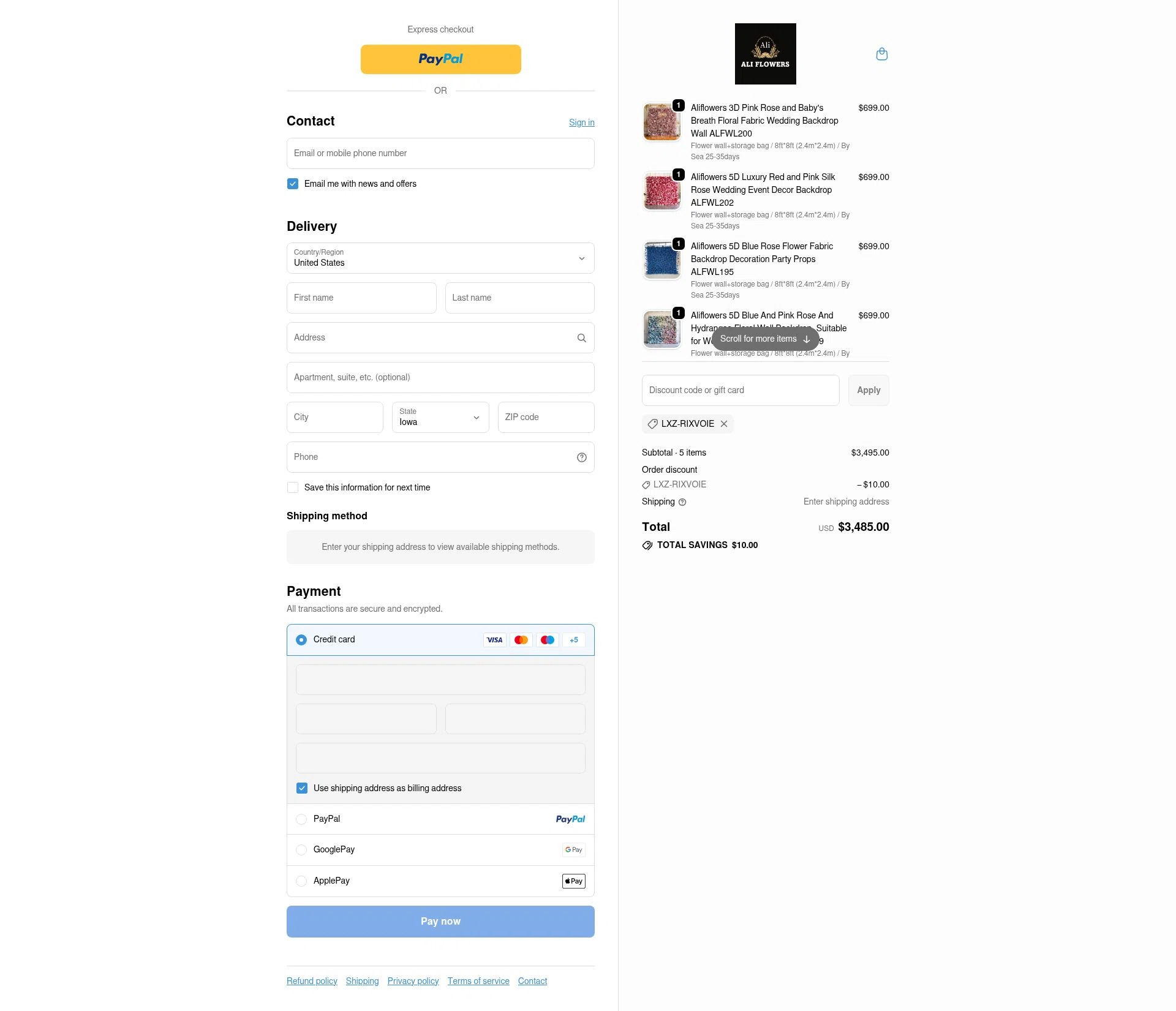 Ali Flowers checkout page showing Ali Flowers promo code box | Screenshot taken by SimplyCodes community member on Nov 27, 2025