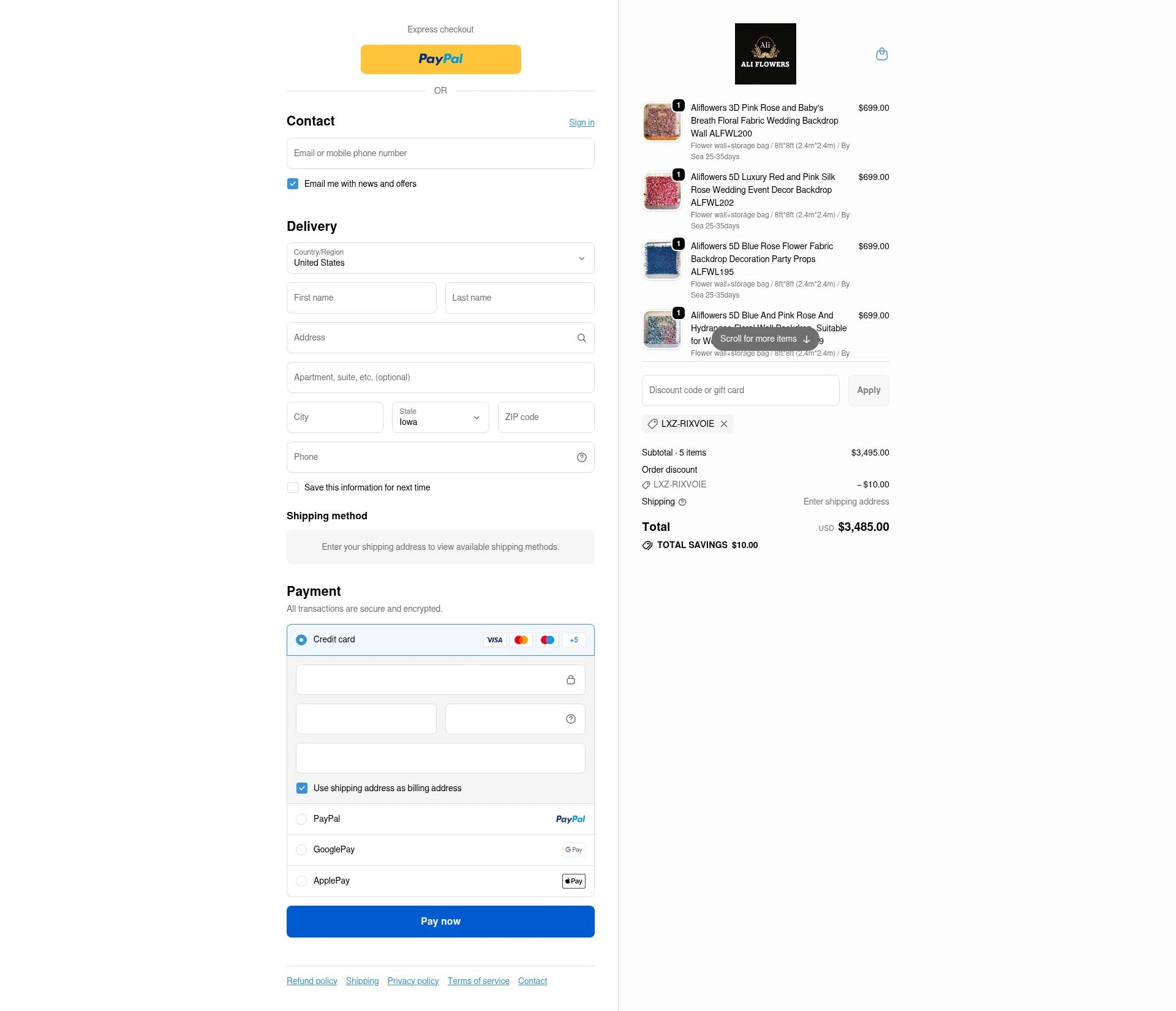 Ali Flowers checkout page showing Ali Flowers promo code box | Screenshot taken by SimplyCodes community member on Dec 13, 2025