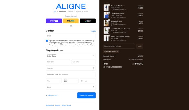Aligne UK checkout page showing Aligne UK promo code box | Screenshot taken by SimplyCodes community member on Aug 17, 2025