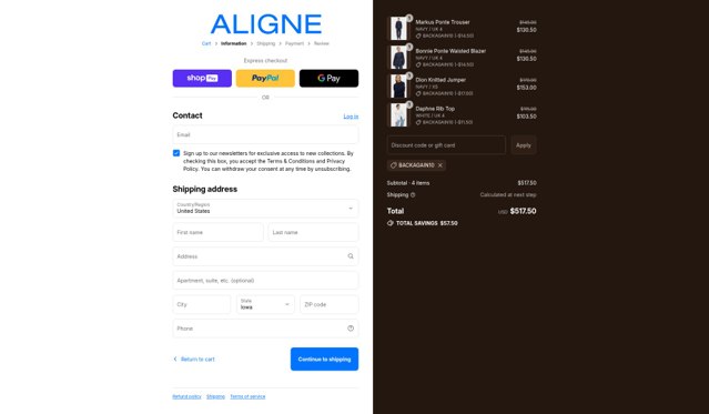 Aligne UK checkout page showing Aligne UK promo code box | Screenshot taken by SimplyCodes community member on Aug 27, 2025