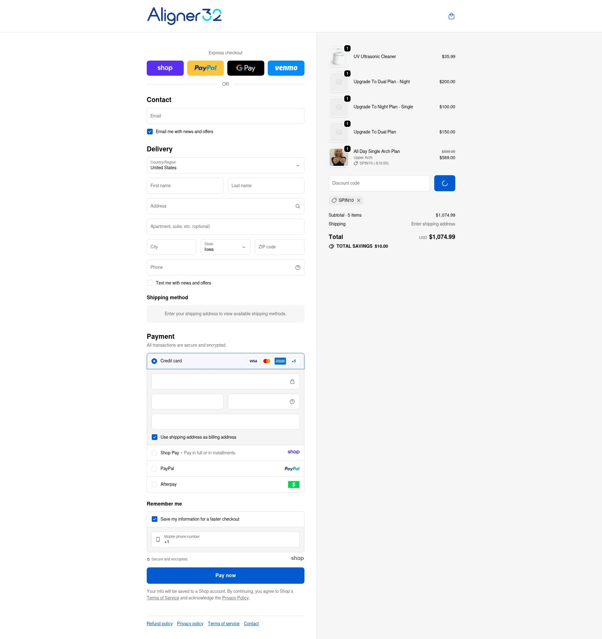 Aligner32 checkout page showing Aligner32 discount code box | Screenshot taken by SimplyCodes community member on Dec 31, 2025