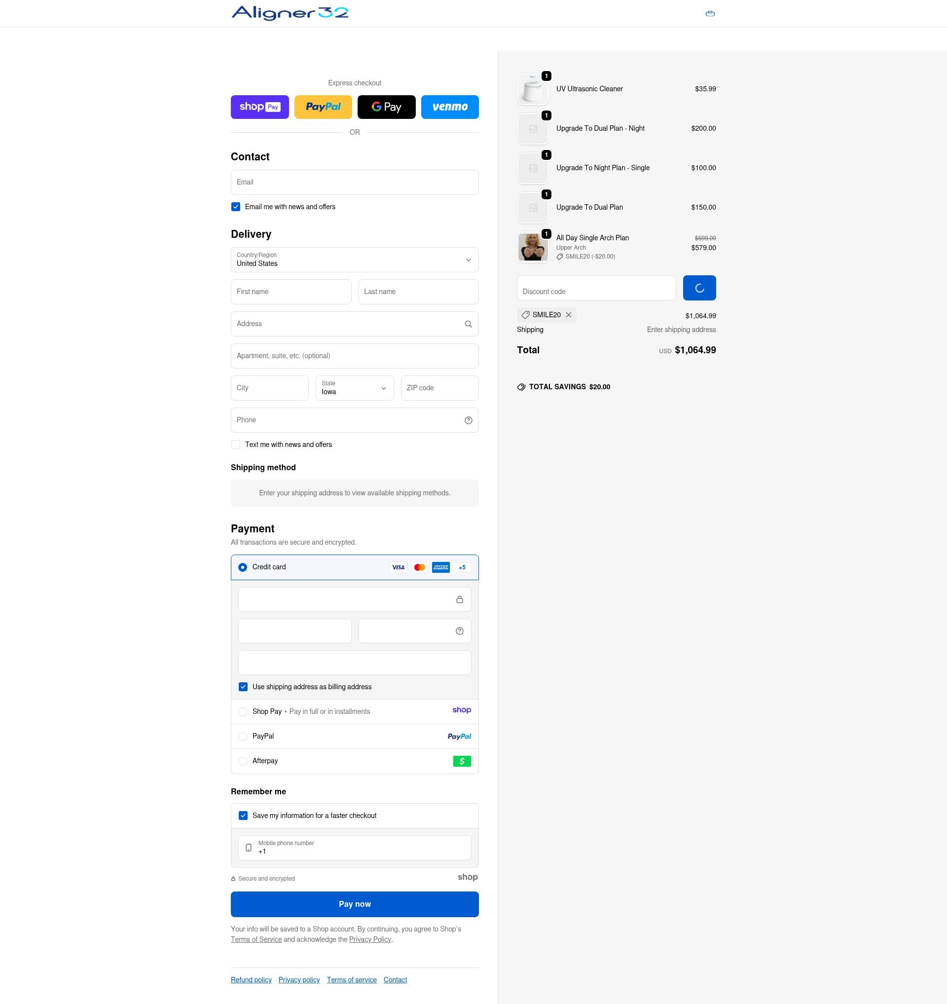 Aligner32 checkout page showing Aligner32 discount code box | Screenshot taken by SimplyCodes community member on Jan 10, 2026
