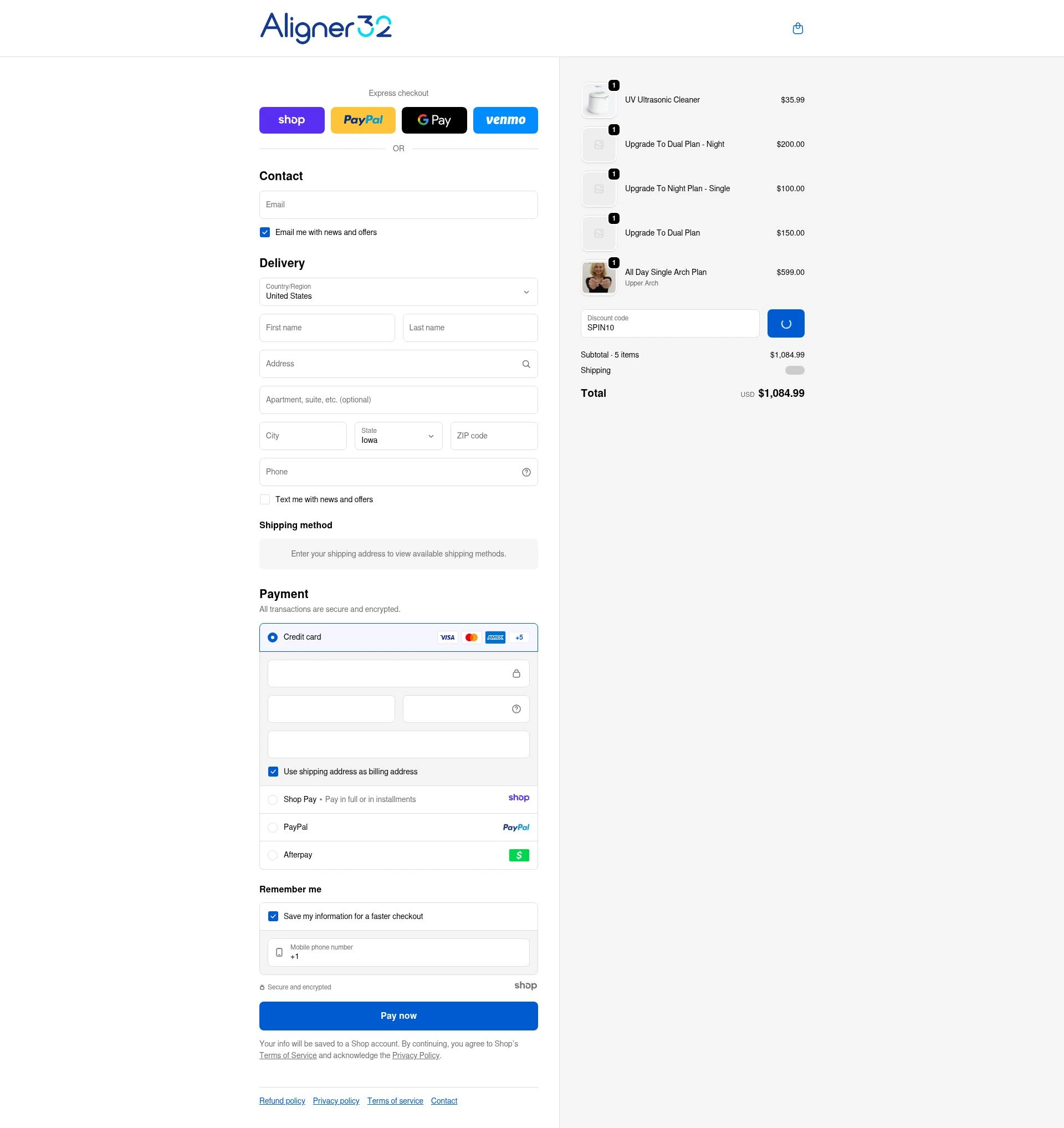 Aligner32 checkout page showing Aligner32 discount code box | Screenshot taken by SimplyCodes community member on Jan 5, 2026