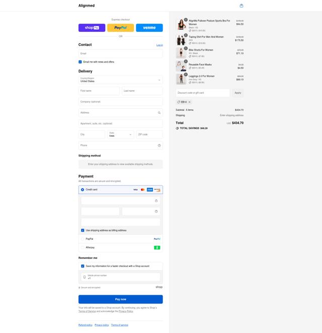 AlignMed checkout page showing AlignMed promo code box | Screenshot taken by SimplyCodes community member on Aug 17, 2025