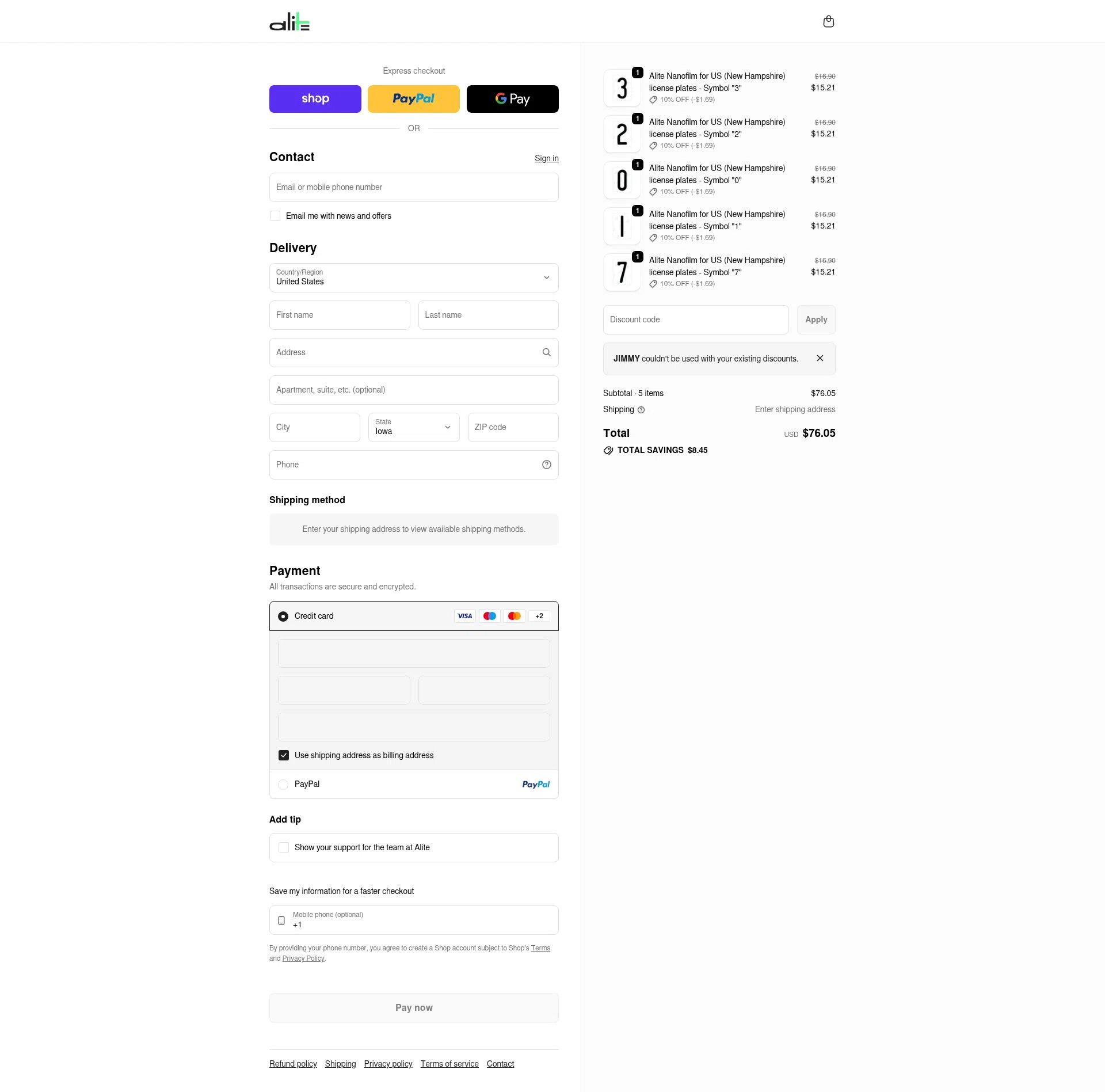 Alite checkout page showing Alite discount code box | Screenshot taken by SimplyCodes community member on Feb 6, 2026