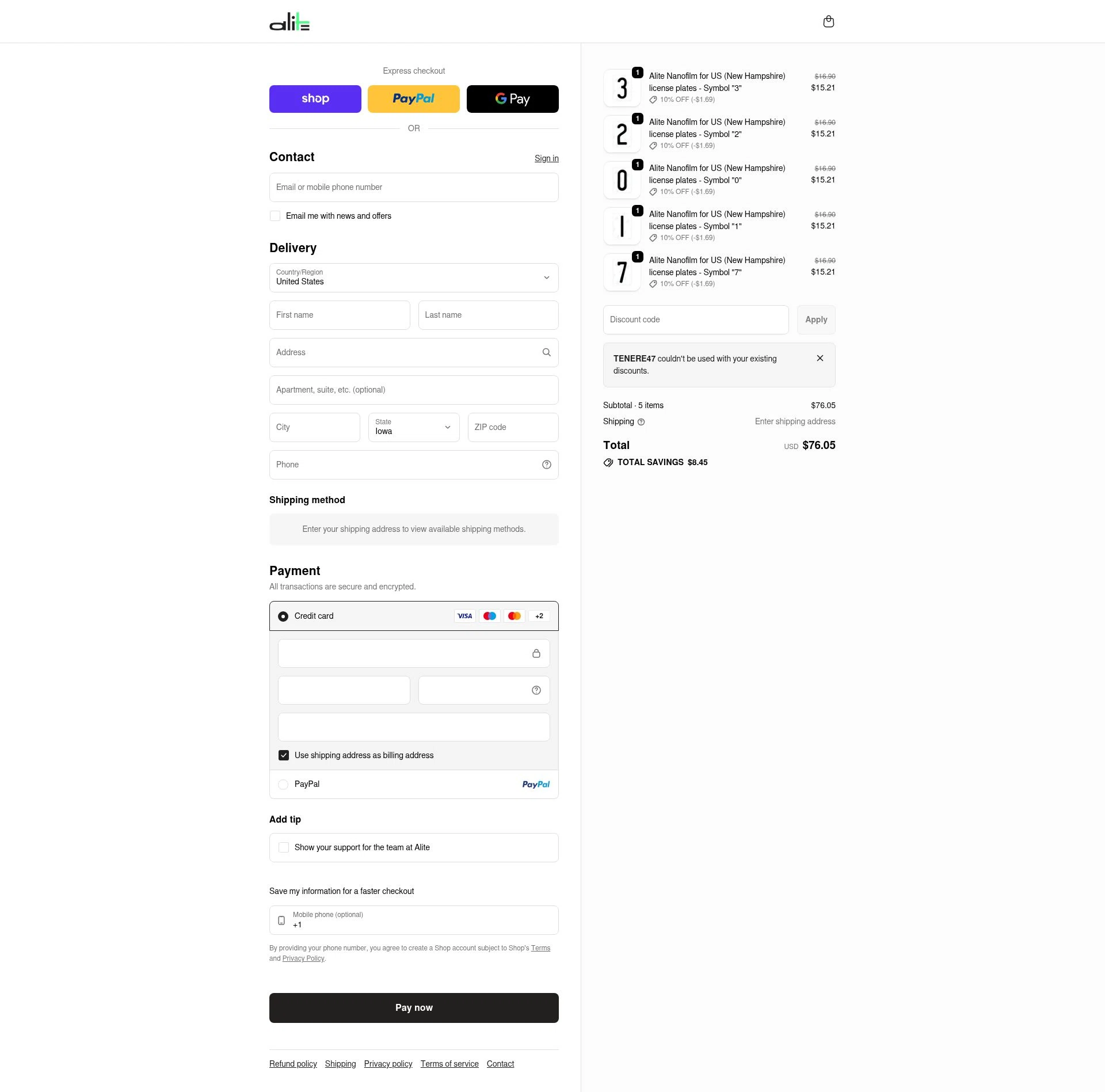 Alite checkout page showing Alite discount code box | Screenshot taken by SimplyCodes community member on Feb 10, 2026