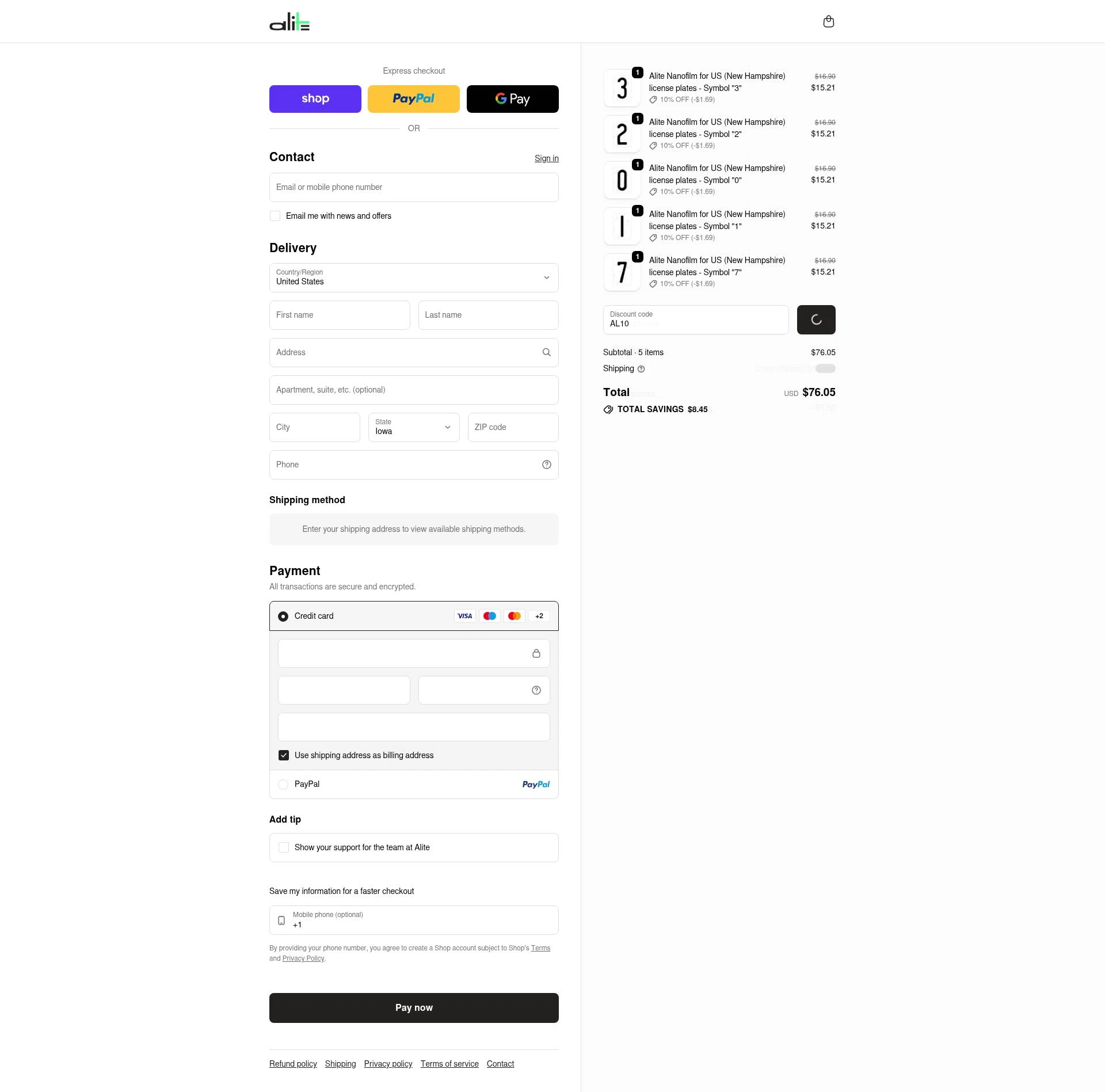 Alite checkout page showing Alite discount code box | Screenshot taken by SimplyCodes community member on Feb 10, 2026