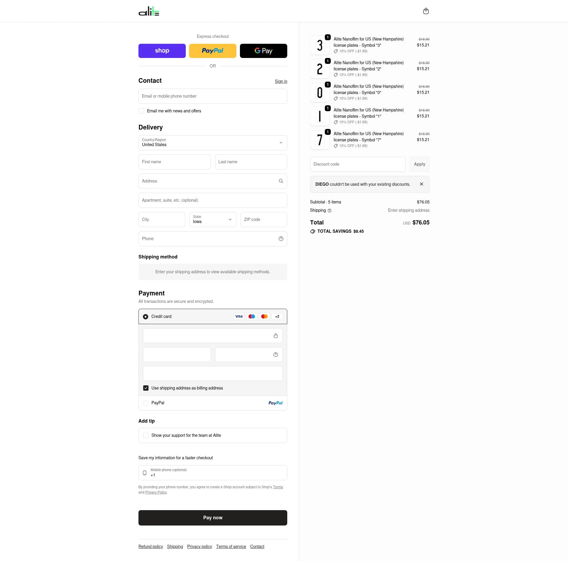 Alite checkout page showing Alite discount code box | Screenshot taken by SimplyCodes community member on Feb 10, 2026