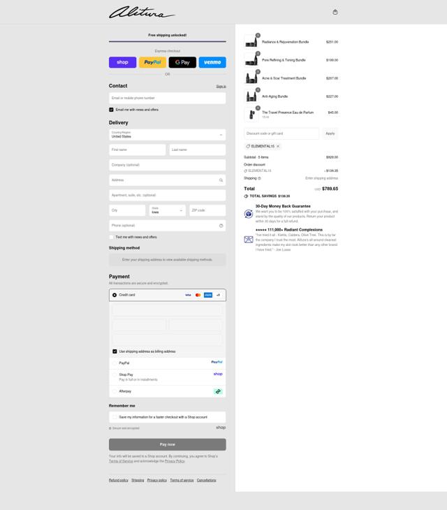 Alitura checkout page showing Alitura discount code box | Screenshot taken by SimplyCodes community member on Sep 12, 2025