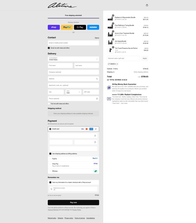Alitura checkout page showing Alitura discount code box | Screenshot taken by SimplyCodes community member on Sep 12, 2025