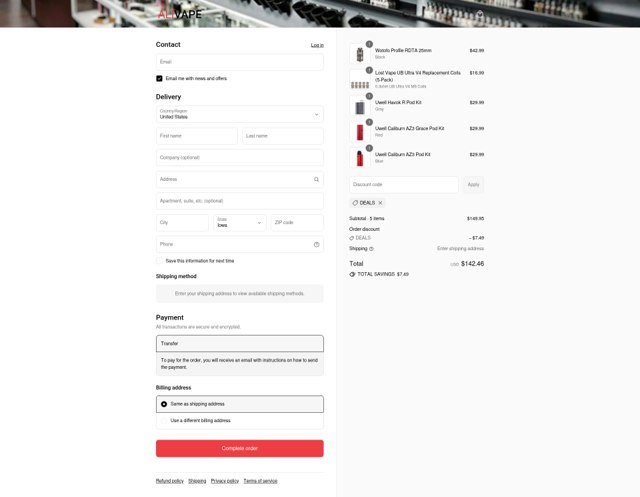ALIVAPE checkout page showing ALIVAPE discount code box | Screenshot taken by SimplyCodes community member on Sep 7, 2025