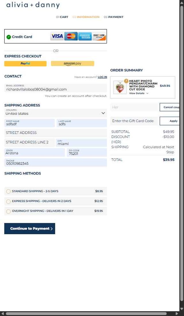 Alivia + Danny checkout page showing Alivia + Danny discount code box | Screenshot taken by SimplyCodes community member on Aug 31, 2025