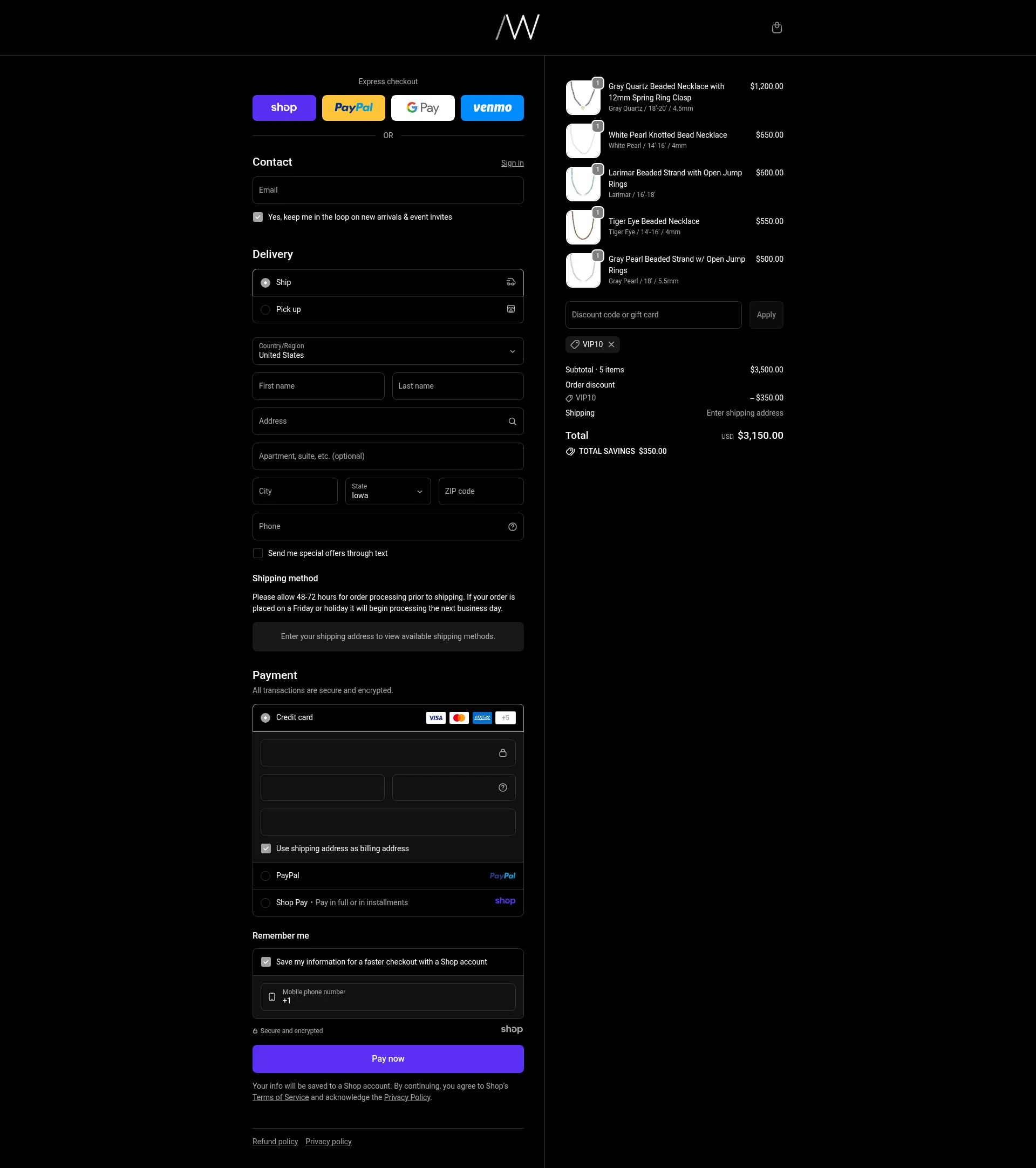 Ali Weiss Jewelry checkout page showing Ali Weiss Jewelry promo code box | Screenshot taken by SimplyCodes community member on Dec 9, 2025