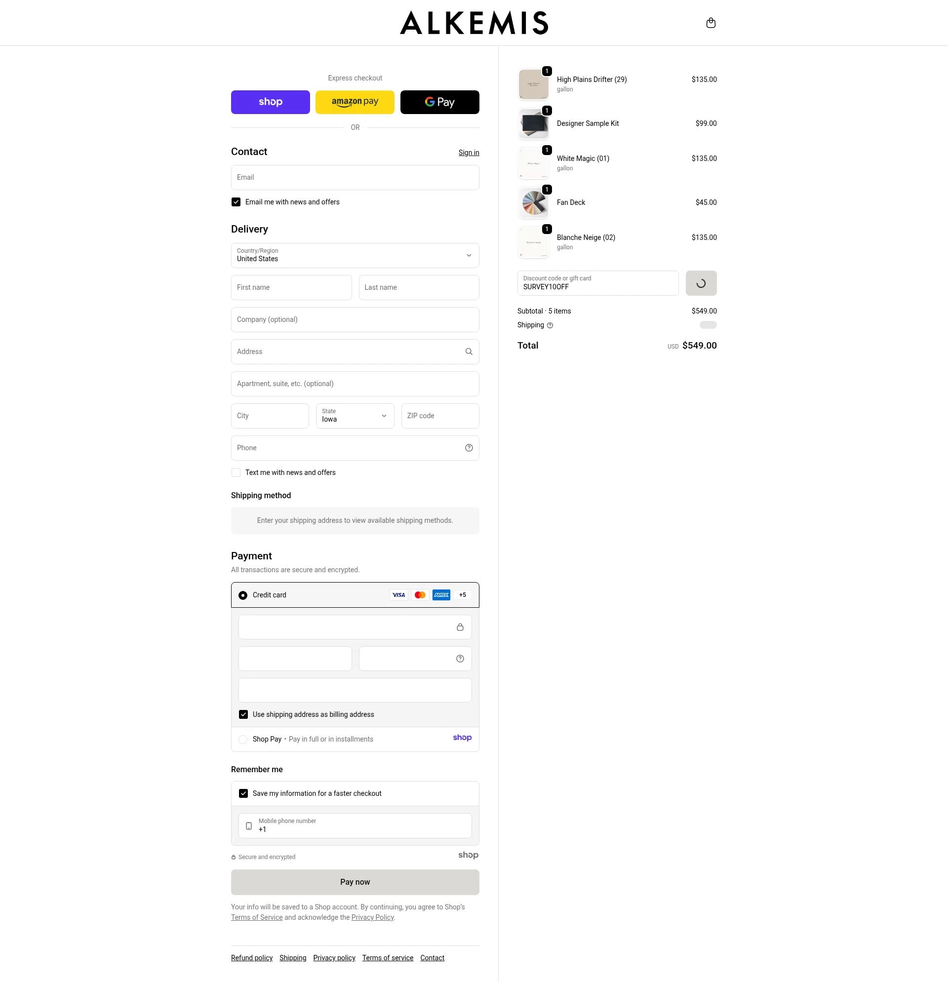 Alkemis Paint checkout page showing Alkemis Paint promo code box | Screenshot taken by SimplyCodes community member on Dec 24, 2025
