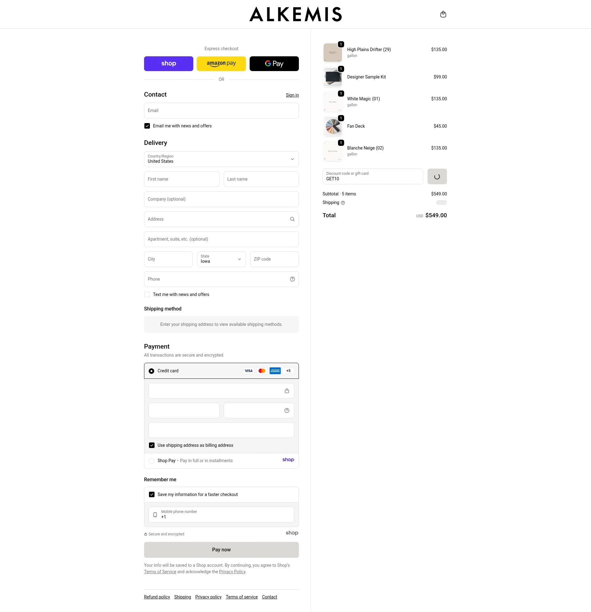 Alkemis Paint checkout page showing Alkemis Paint promo code box | Screenshot taken by SimplyCodes community member on Dec 29, 2025