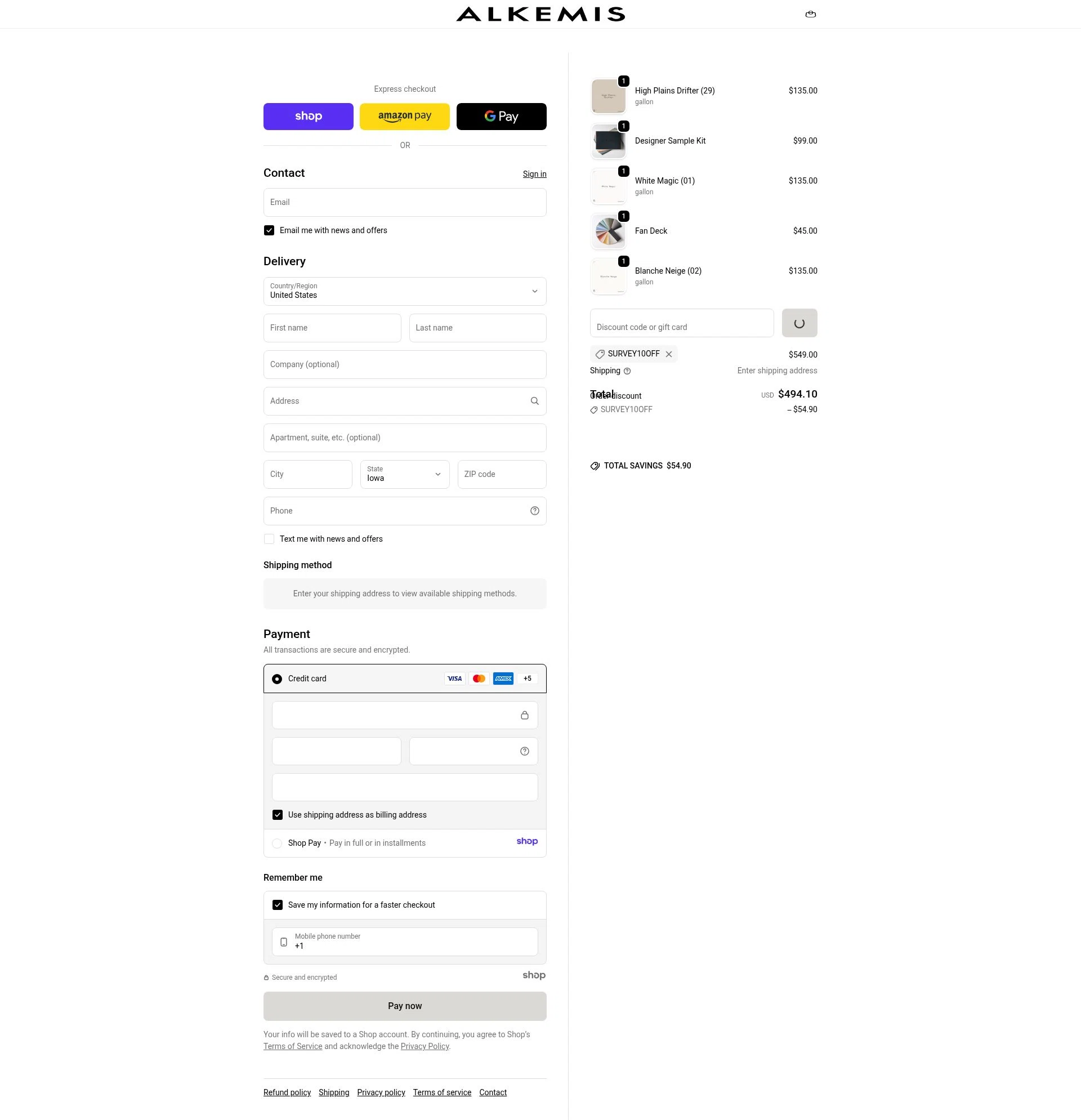 Alkemis Paint checkout page showing Alkemis Paint promo code box | Screenshot taken by SimplyCodes community member on Dec 29, 2025