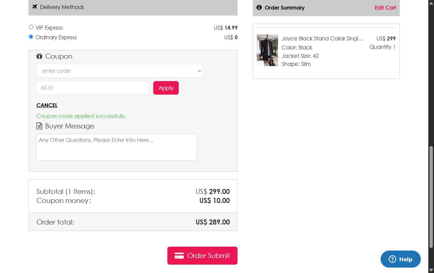 AllAboutSuit checkout page showing AllAboutSuit promo code box | Screenshot taken by SimplyCodes community member on May 7, 2025
